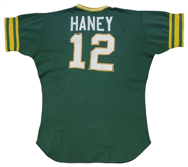 1975 Larry Haney Game Used Oakland As Green Alternate Jersey 
